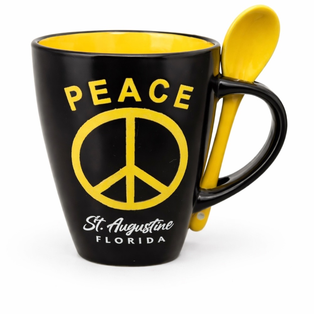 St. Augustine Peace Mug with Spoon - Black and Yellow